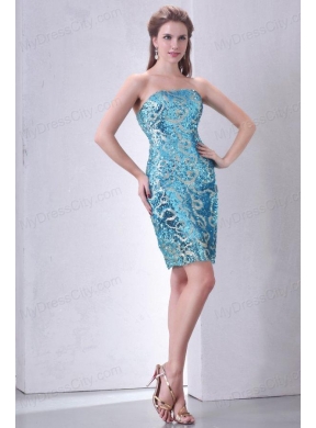 Brand New Strapless Column Sequins Mini-length Prom Dress in Teal