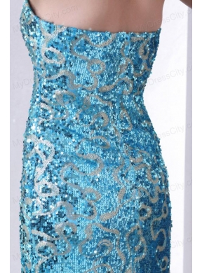 Brand New Strapless Column Sequins Mini-length Prom Dress in Teal