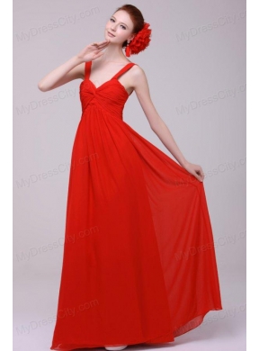 Cheap Straps Red Empire Prom Dress with Chiffon Floor-length