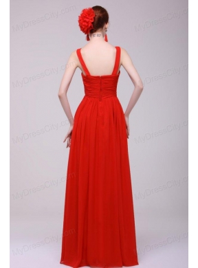 Cheap Straps Red Empire Prom Dress with Chiffon Floor-length