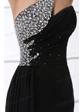 Column Black One Shoulder Beading and High Silt Prom Dress