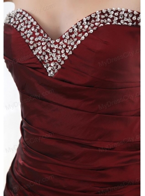 Column Burgundy Beadings Hand Made Flowers Sweetheart Prom  Dress