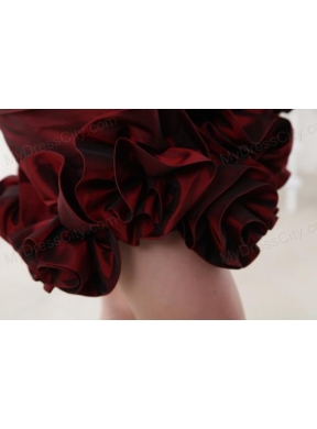 Column Burgundy Beadings Hand Made Flowers Sweetheart Prom  Dress