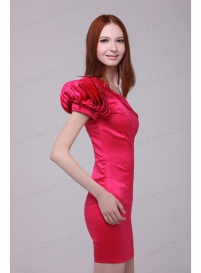 Column One Shoulder Short Sleeves Hot Pink Prom Dress