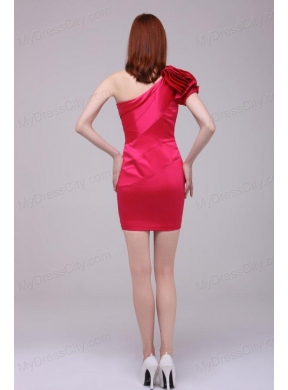 Column One Shoulder Short Sleeves Hot Pink Prom Dress