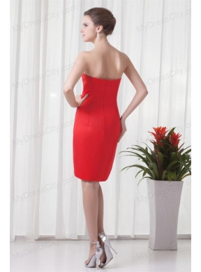 Column Strapless Mini-length Red Ruching Taffeta Prom Dress