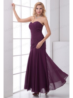 Column Sweetheart Ankle-length Chiffon Purple Prom Dress with Ruching