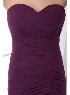 Column Sweetheart Ankle-length Chiffon Purple Prom Dress with Ruching