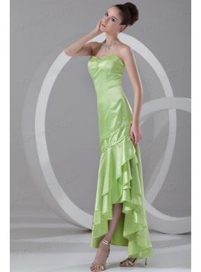 Column Sweetheart High-low Taffeta Beading Spring Green Prom Dress