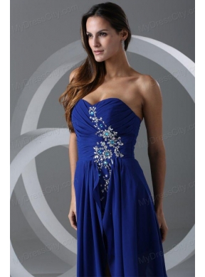 Column Sweetheart Royal Blue Beading And Ruching Chiffon Prom Dress