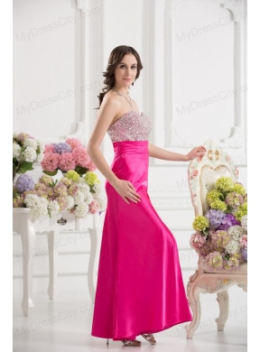 Column Sweetheart Taffeta Beading Hot Pink Ankle-length Prom Dress