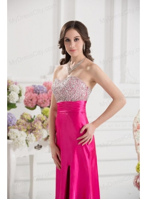 Column Sweetheart Taffeta Beading Hot Pink Ankle-length Prom Dress