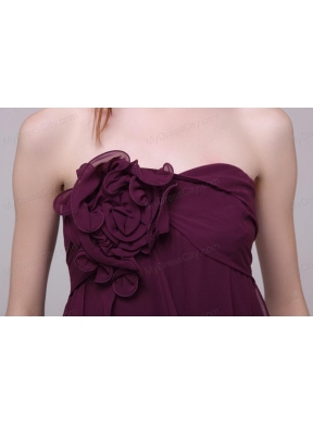 Dark Purple Strapless Hand Made Flower Short Prom Dress