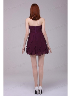 Dark Purple Strapless Hand Made Flower Short Prom Dress