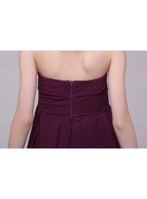 Dark Purple Strapless Hand Made Flower Short Prom Dress