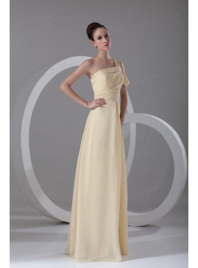 Elegant Empire One Shoulder Chiffon Ruching Champagne Prom Dress