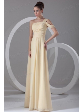 Elegant Empire One Shoulder Chiffon Ruching Champagne Prom Dress