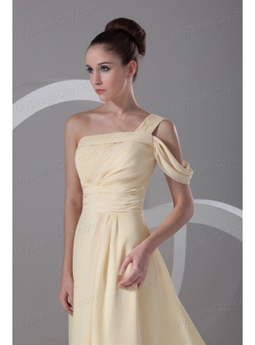 Elegant Empire One Shoulder Chiffon Ruching Champagne Prom Dress