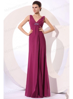 Elegant Empire V-neck Purple Beading Purple Chiffon Prom Dress