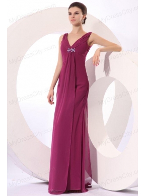 Elegant Empire V-neck Purple Beading Purple Chiffon Prom Dress