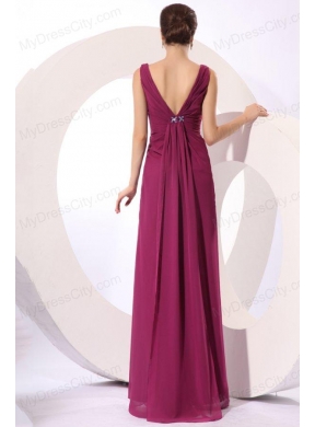 Elegant Empire V-neck Purple Beading Purple Chiffon Prom Dress