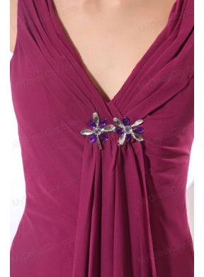 Elegant Empire V-neck Purple Beading Purple Chiffon Prom Dress