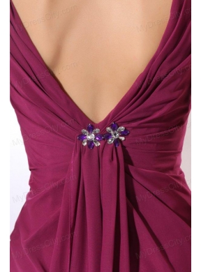 Elegant Empire V-neck Purple Beading Purple Chiffon Prom Dress