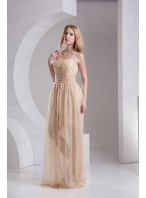 Empire Champagne Strapless Chiffon Prom Dress with Ruching