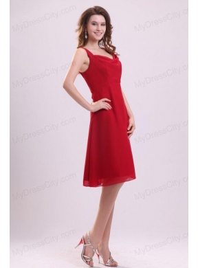 Empire Straps Ruching Chiffon Knee-length Wine Red Prom Dress