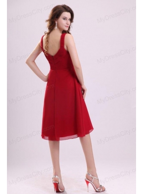 Empire Straps Ruching Chiffon Knee-length Wine Red Prom Dress