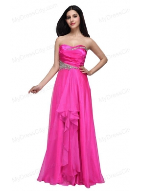 Empire Sweetheart Beading and Ruching Chiffon Hot Pink Prom Dress