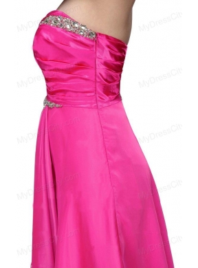 Empire Sweetheart Beading and Ruching Chiffon Hot Pink Prom Dress