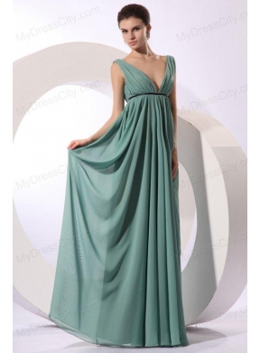 Empire V-neck Floor-length Light Blue Ruching  Chiffon Prom Dress