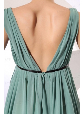 Empire V-neck Floor-length Light Blue Ruching  Chiffon Prom Dress