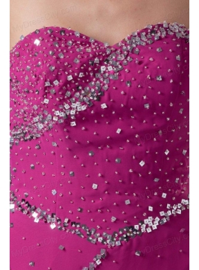 Fuchsia Column Sweetheart Chiffon Brush Train Beading Prom Dress