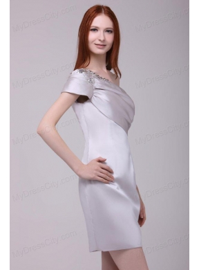 Gray One Shoulder Beading and Ruching Short Prom Dress