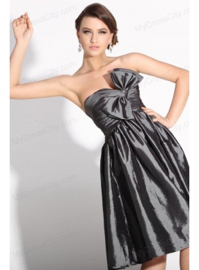 Grey Sweetheart Knee-length Prom Dress with Bowknot