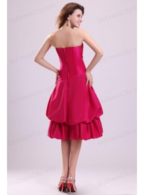 Hot Pink A-line Strapless Prom Dress with Knee-length