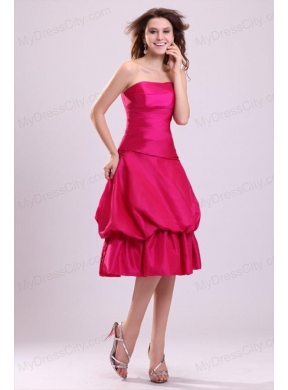 Hot Pink A-line Strapless Prom Dress with Knee-length