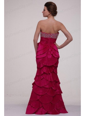 Hot Pink Column Strapless Prom Dress with Beading and Layers