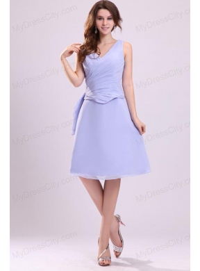 Lavender Chiffon Prom Dress with A-line V-neck Knee-length