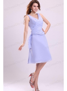 Lavender Chiffon Prom Dress with A-line V-neck Knee-length