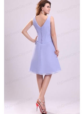 Lavender Chiffon Prom Dress with A-line V-neck Knee-length