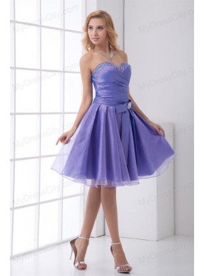 Lovely A-line Sweetheart Knee-length Organza Beading Lace Up Lavender Prom Dress