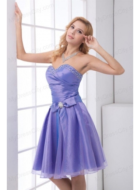 Lovely A-line Sweetheart Knee-length Organza Beading Lace Up Lavender Prom Dress