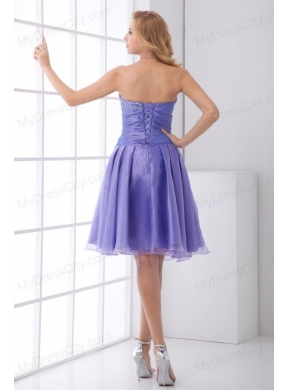 Lovely A-line Sweetheart Knee-length Organza Beading Lace Up Lavender Prom Dress