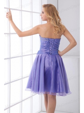 Lovely A-line Sweetheart Knee-length Organza Beading Lace Up Lavender Prom Dress