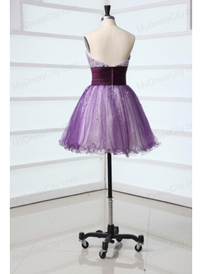 Lovely A-line Sweetheart Purple Mini-length Beading Tulle Prom Dress