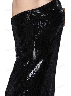 Mermaid Black Strapless Sequins Brush Train Prom Dress