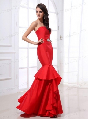 Mermaid Strapless Beading Wine Red Floor-length Prom Dress